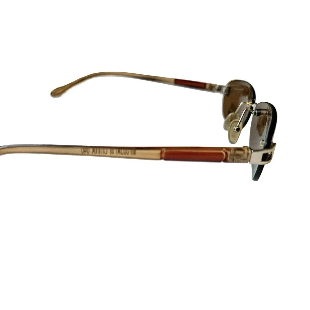 Rimless Brown Sunglasses Y2K Rectangle Spring Hinge UV400 Italy Design Unisex